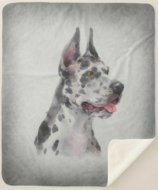 Harlequin Great Dane Dog Breed Watercolor Art #1 Sherpa Fleece Throw Blanket