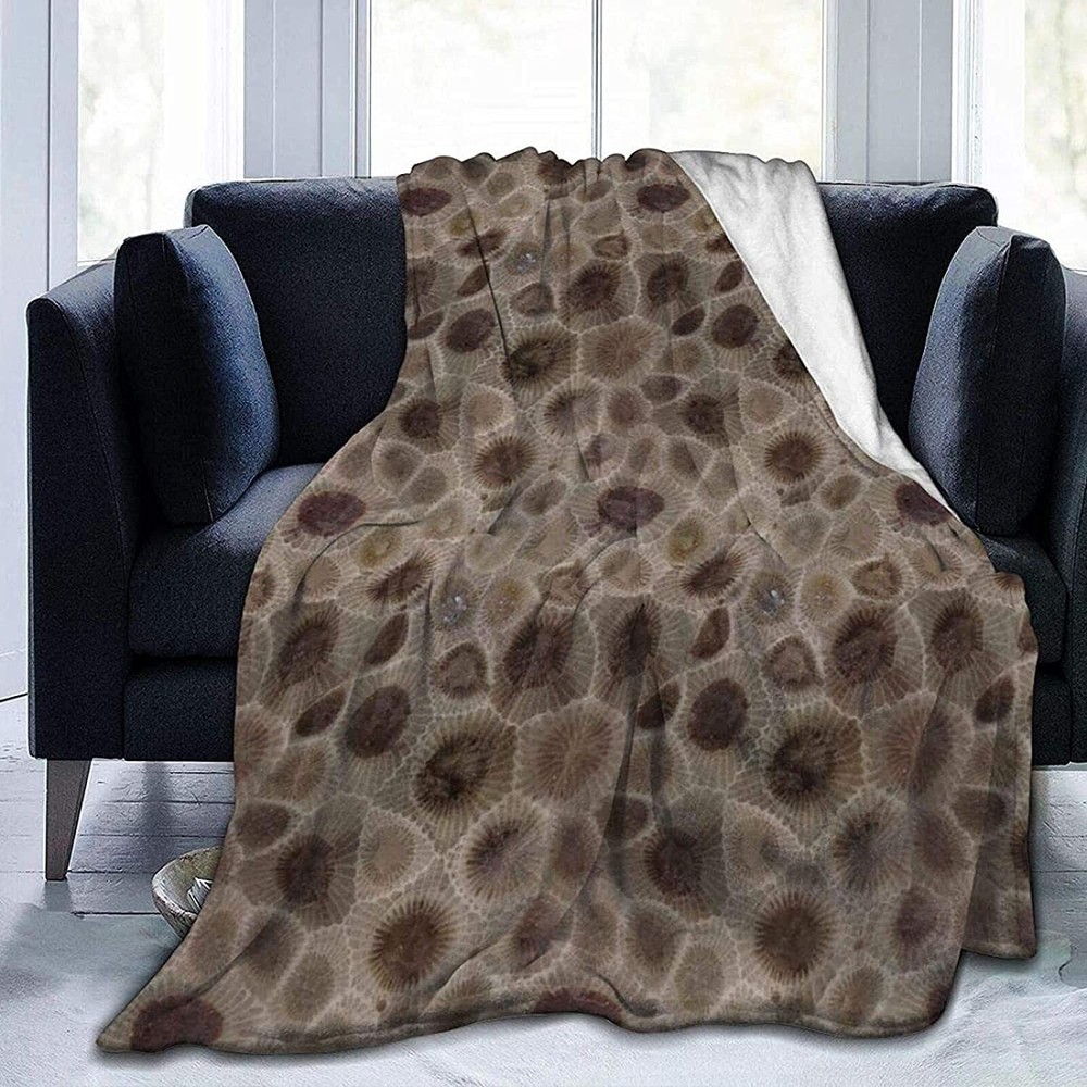 Microfleece Throw Blanket Brown Petoskey Stone Printing Microfiber Blanket fo...