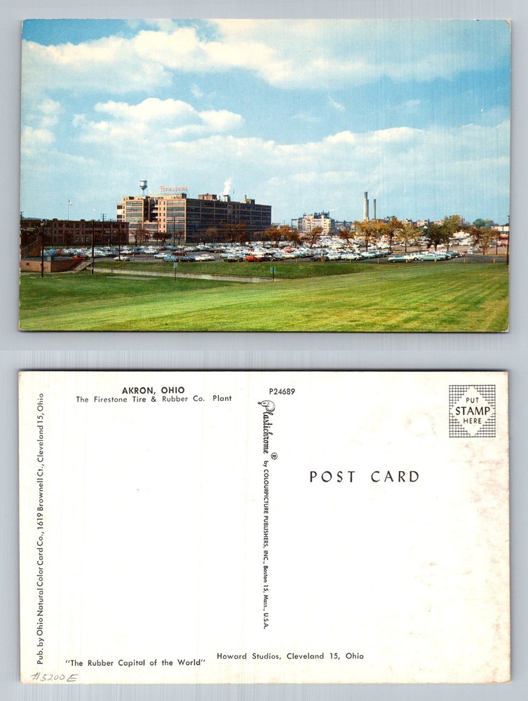 Akron, OH-Ohio, Firestone Tire Rubber Company Plant Factory Vintage Postcard