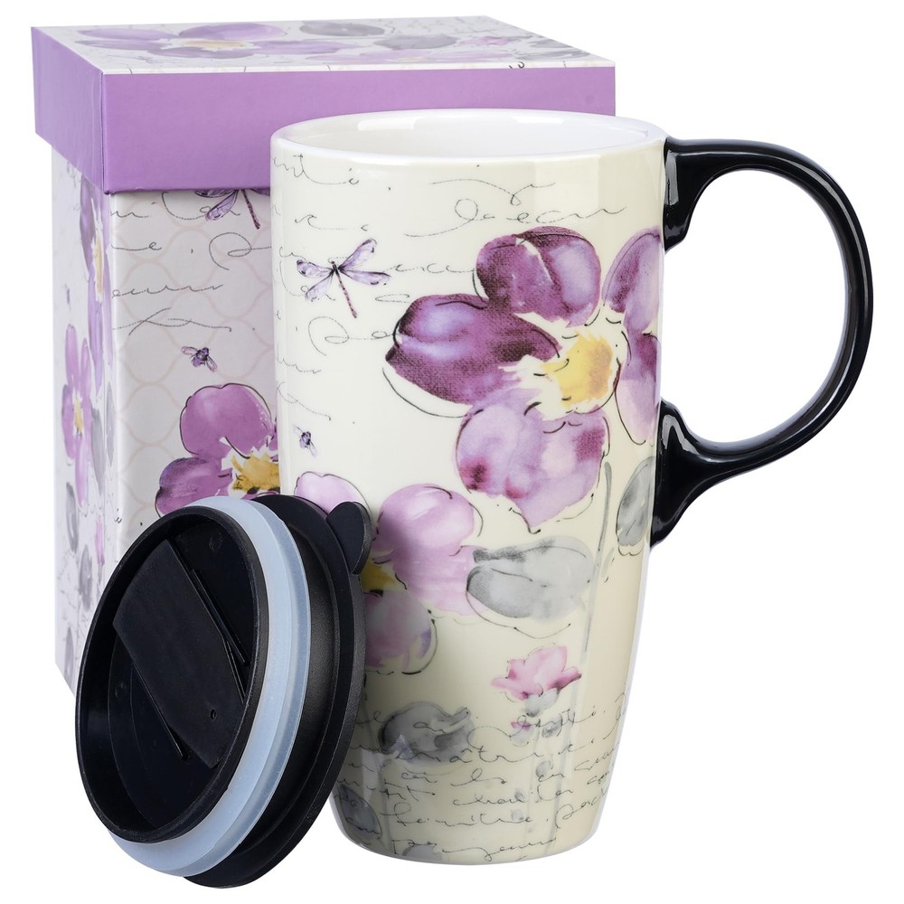 Topadorn Tall Ceramic Travel Mug 17 oz. Coffee Cups Sealed Lid With Color Box...