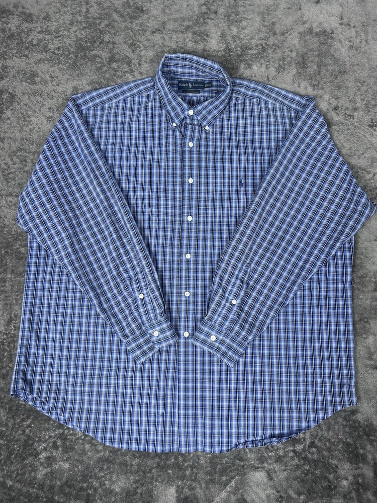 VTG Polo Ralph Lauren Button-up Shirt Men's XXL Blake Plaid Blue