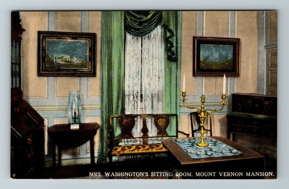 Mt Vernon VA-Virginia, Mrs. Washington's Sitting Room, Mansion Vintage Postcard