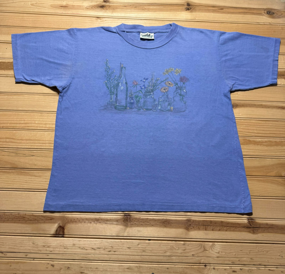 Vintage 90s Loon Floral Water Lily Nature Art Cottagecore Single Stitch Shirt XL