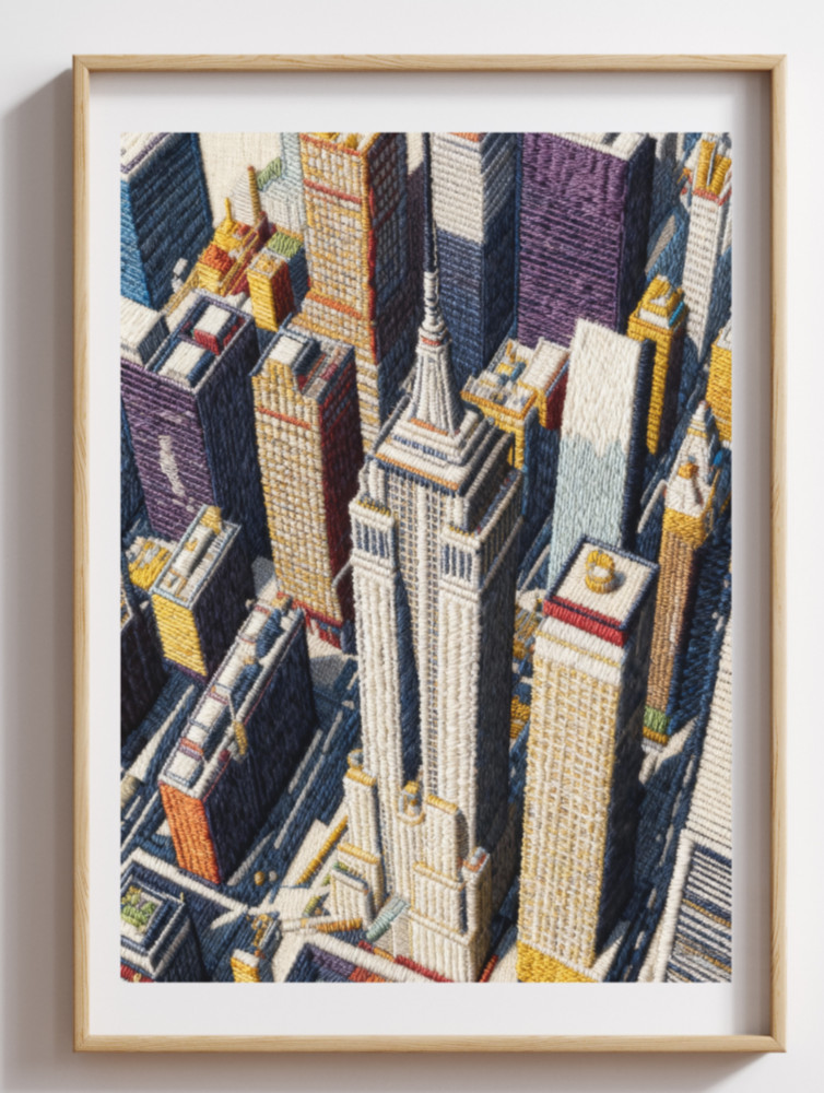 New York Area View Mega Skyline Embroidered Pop Wall Art Print on Canvas 3D