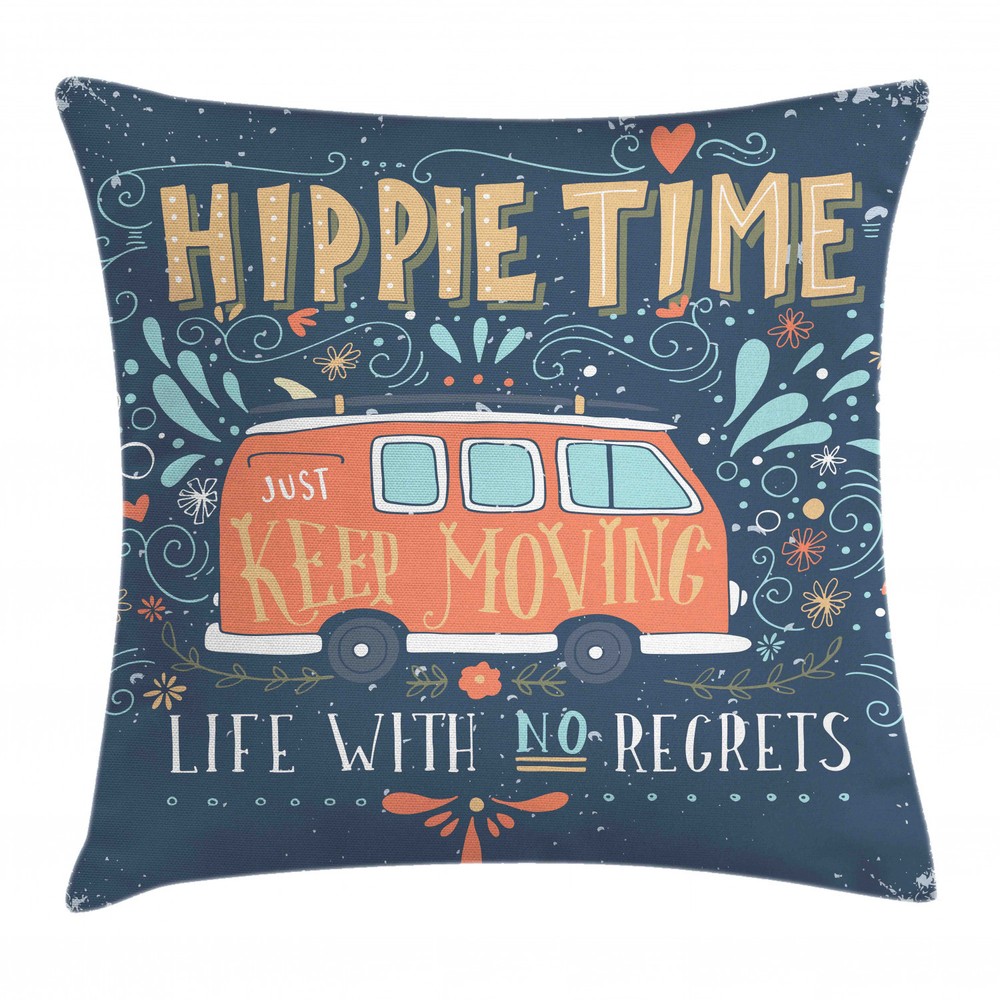 Hippie Inspiring Quote Square Pillow Case 18-Inch Bohemian Cushion Cover
