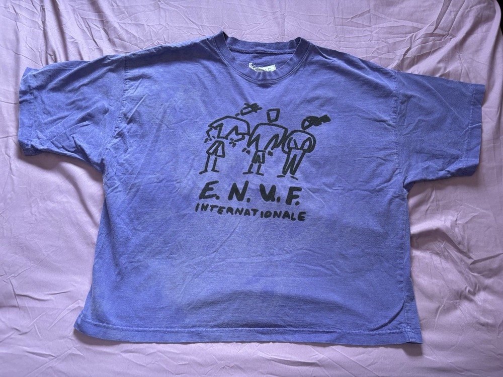 Vintage ENUF Internationale Shirt Mens XL Purple Boxy Fit Faded Black Graphic