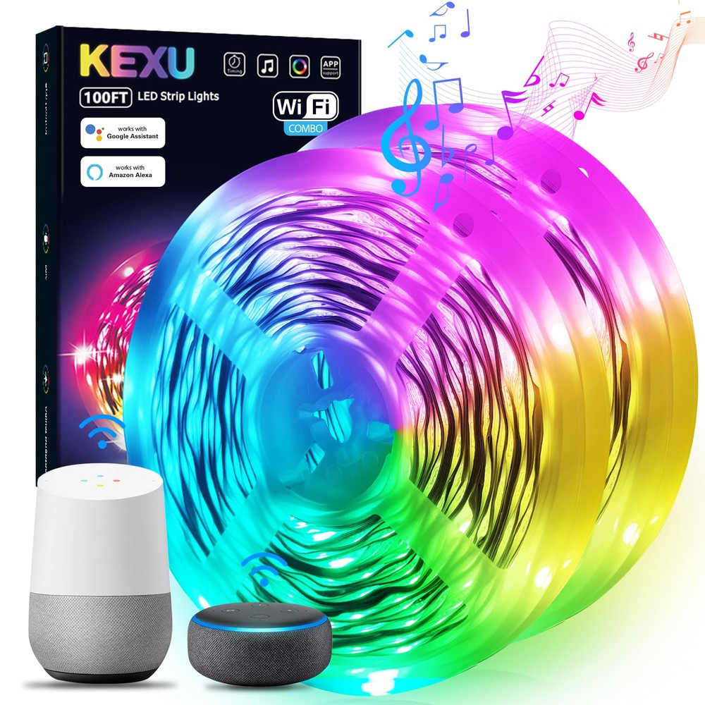 100ft Smart WiFi LED Strip Lights for Bedroom Voice Control Alexa