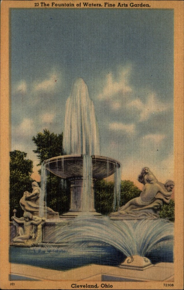 Fountain of Waters Fine Arts Garden Cleveland Ohio vintage postcard y132