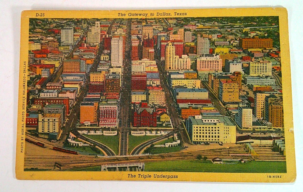 Vintage The Gateway to Dallas Texas Underpass Aerial  Curteich Linen Postcard
