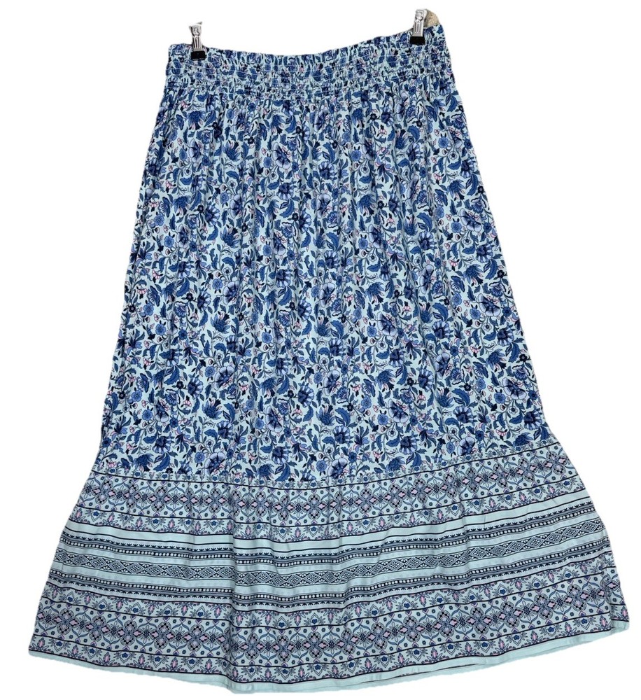 J. Jill Blue Petite Floral Smocked Waist Maxi Skirt Size M Peasant Granola Girl