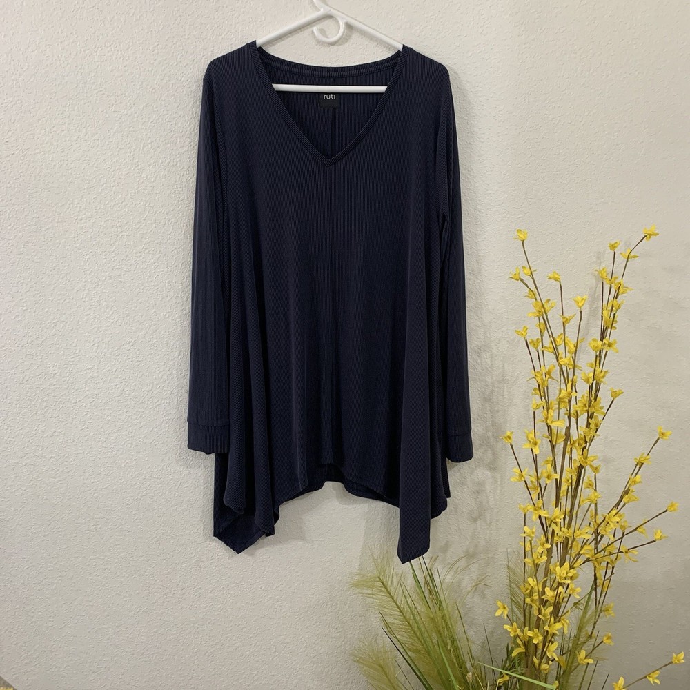 Ruti Navy Black V Neck Long Sleeve Soft Modal Stretch Top Blouse Shirt Tunic 5