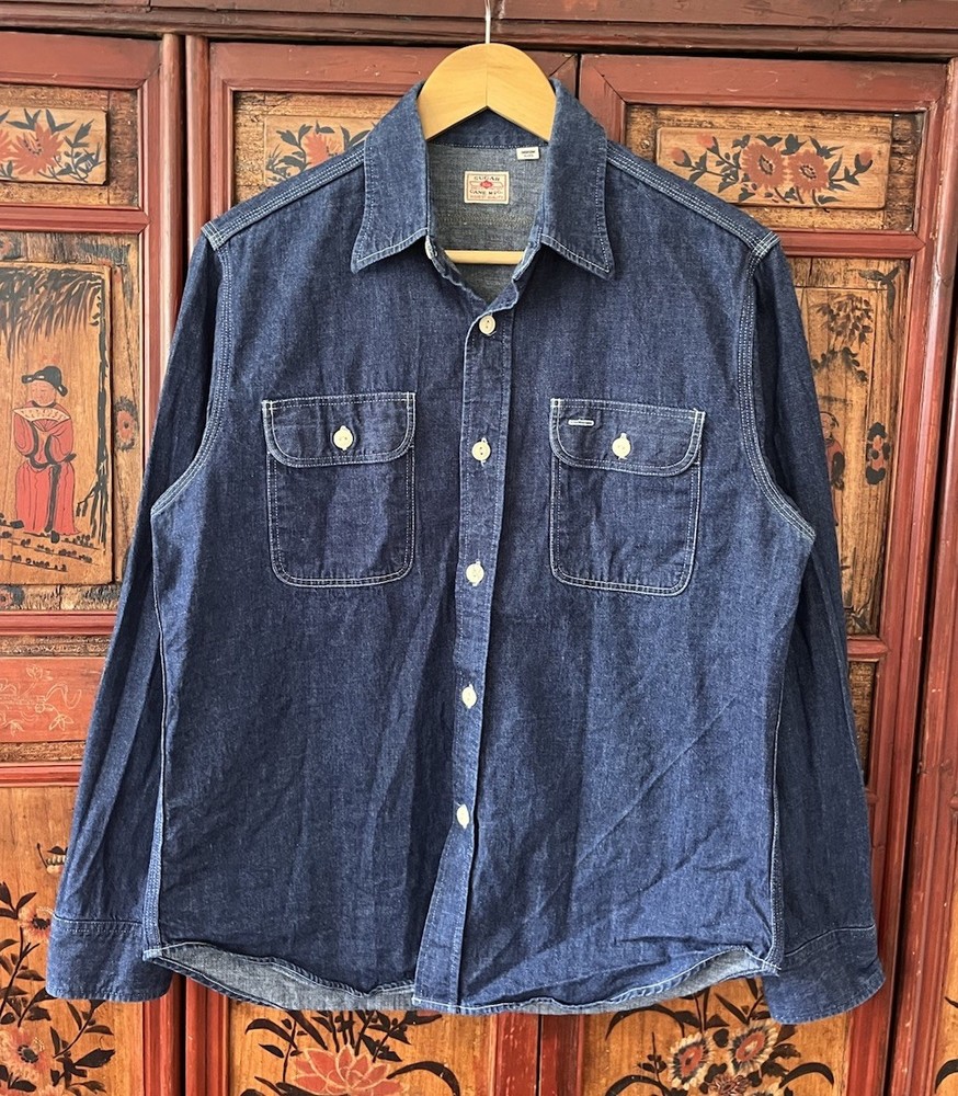 Sugar Cane Japan Denim Work Shirt M Indigo Dyed
