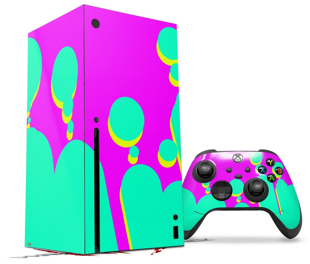 Skins XBOX Series X Console Controller Drip Teal Pink Yellow