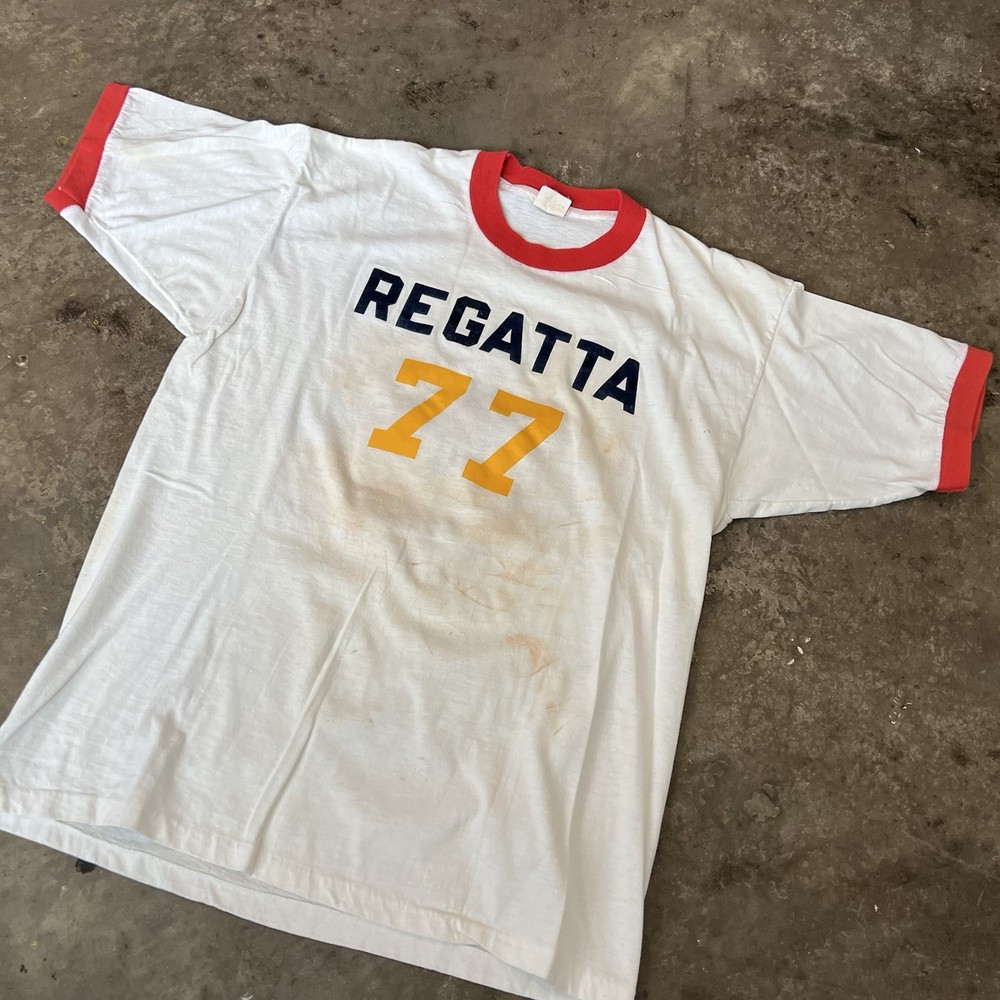 Vintage mayo spruce thrashed ringer T-shirt XL regatta Dr. roach 70s Vtg Retro G