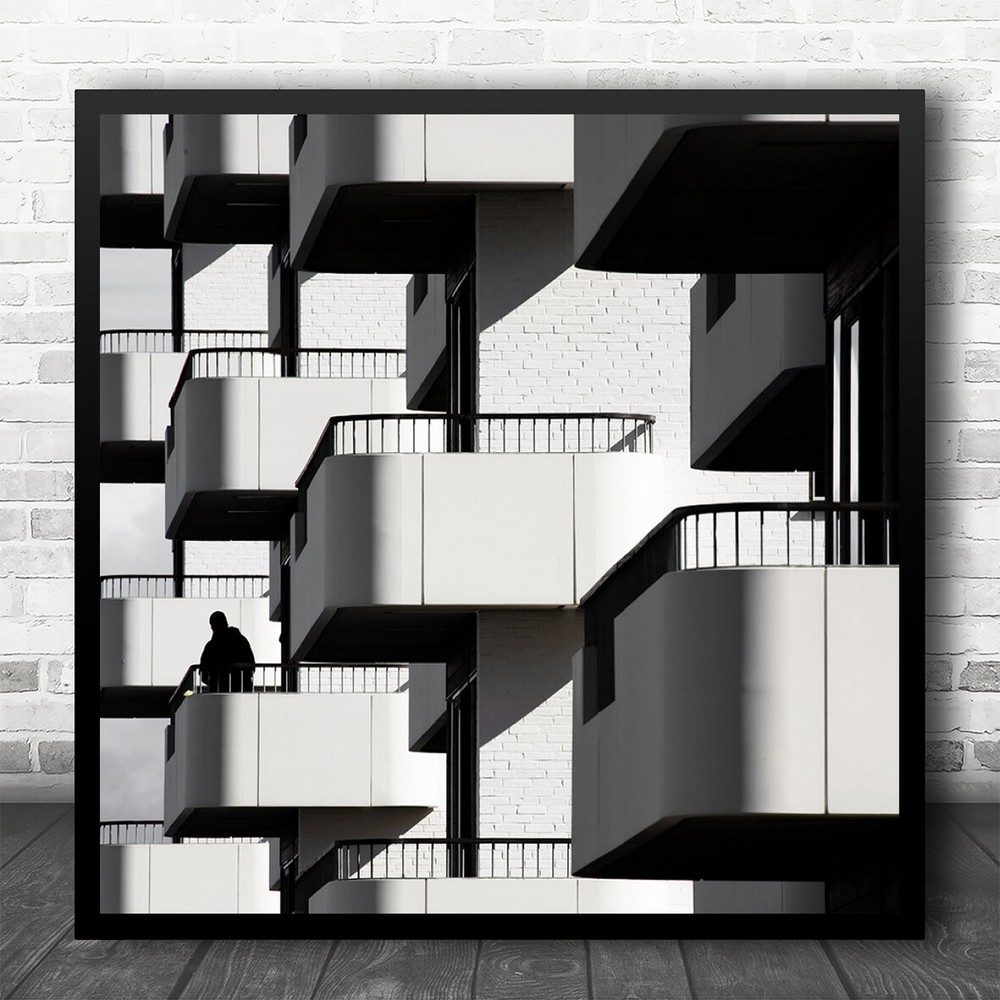 Alone Balcony Houses Abstract Person Graphic Architecture Square Wall Art Print-image