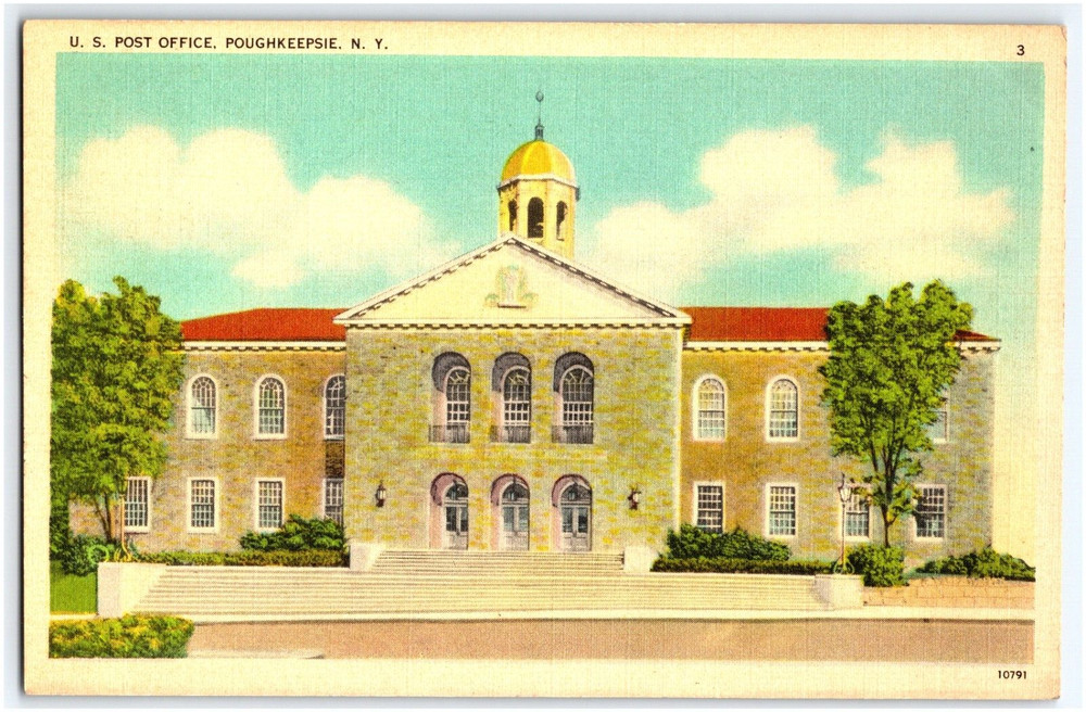 U.s. Post Office Poughkeepsie New York Posted 1939 Linen Postcard
