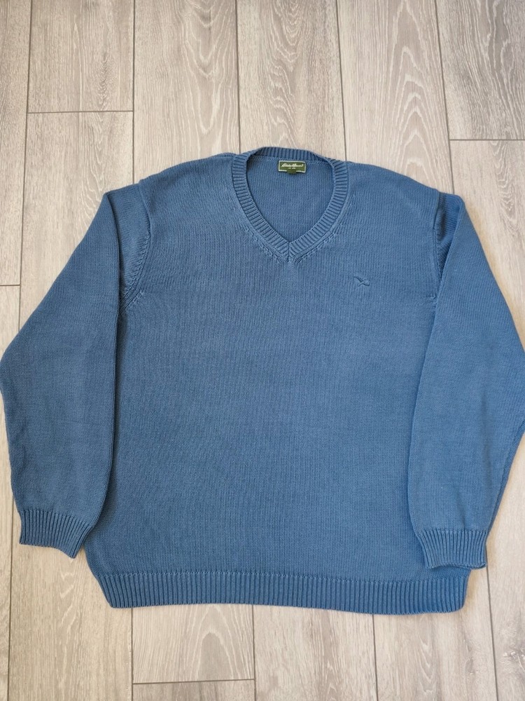 Eddie Bauer V neck heavy blue jumper size XL men's