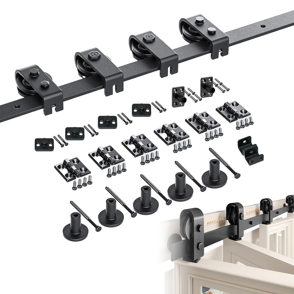 64in Bifold Sliding Door Track,Sliding barn door hardware kit,Black,Brand New-
