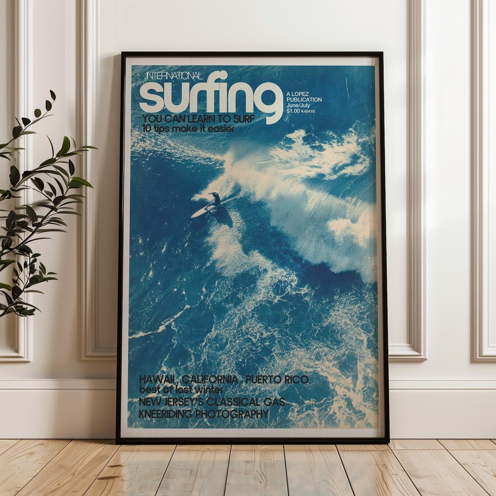 Vintage Surfing Poster, Retro Coastal Beach Wall Art Print