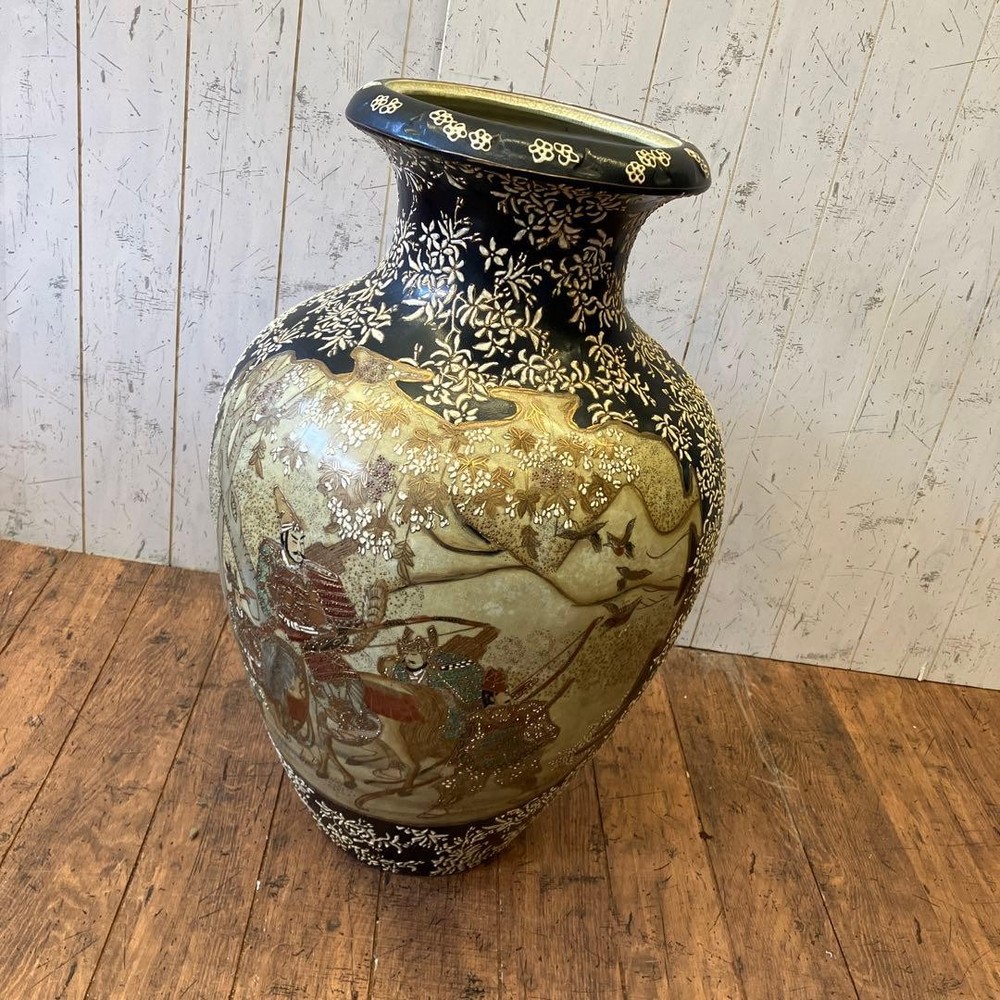 Pottery 24.8 in Large Vase SATSUMA Samurai Japanese Meiji Antique Jar Pot Decor