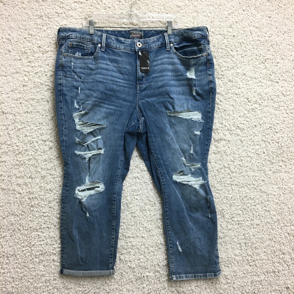 NEW Torrid Jeans 24s Womens Blue Denim Boyfriend Straight Vintage Stretch Ripped