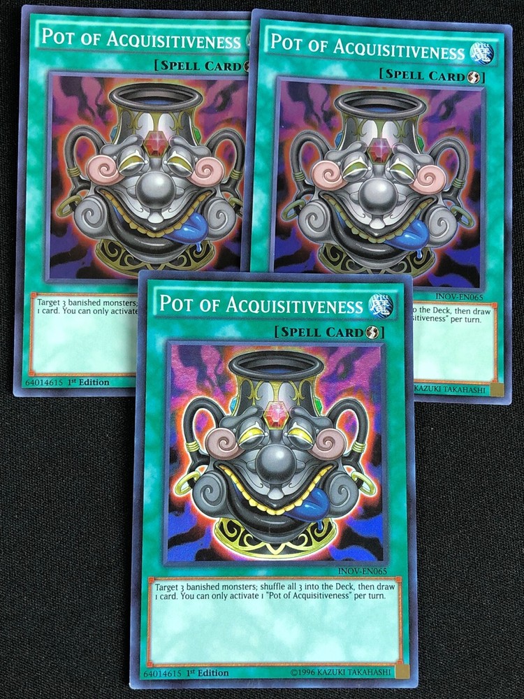 YuGiOh Pot of Acquisitiveness INOV-EN065 1st Ed Super Rare x3 NM