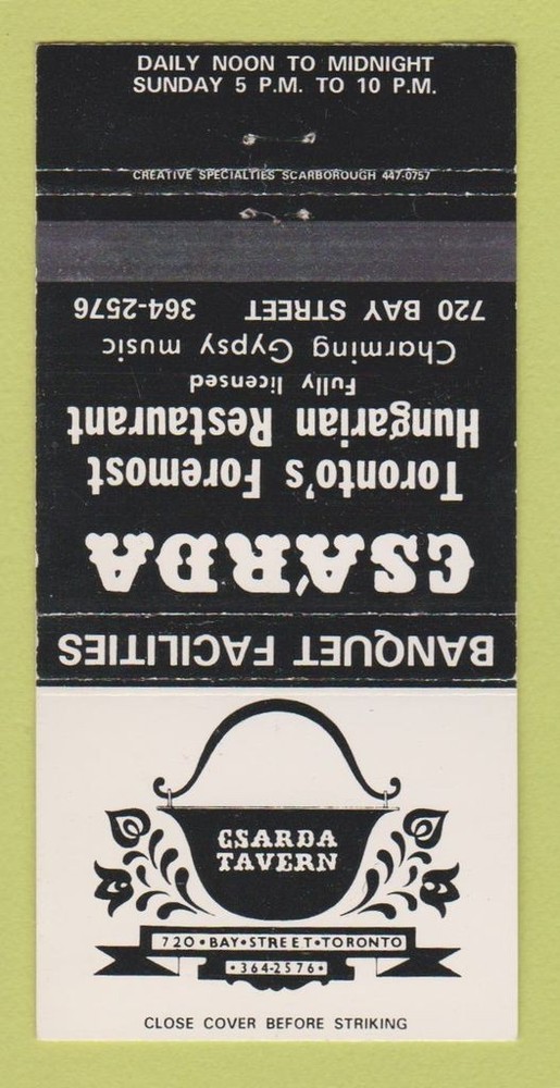 Matchbook Cover - Esarda Hungarian Restaurant Toronto ON 30 Strike