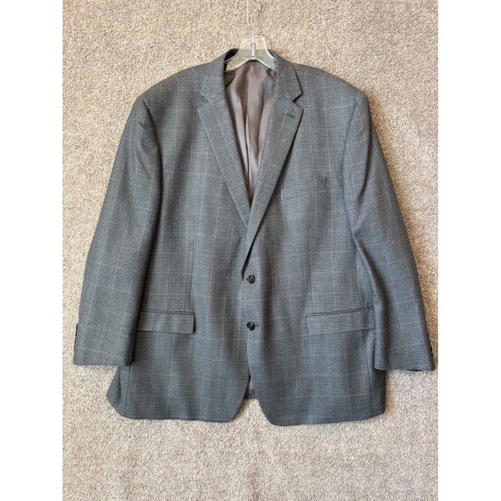Lauren Ralph Lauren Mens 50R Blazer Silk Wool Grey Brown Micro Check Sport Coat