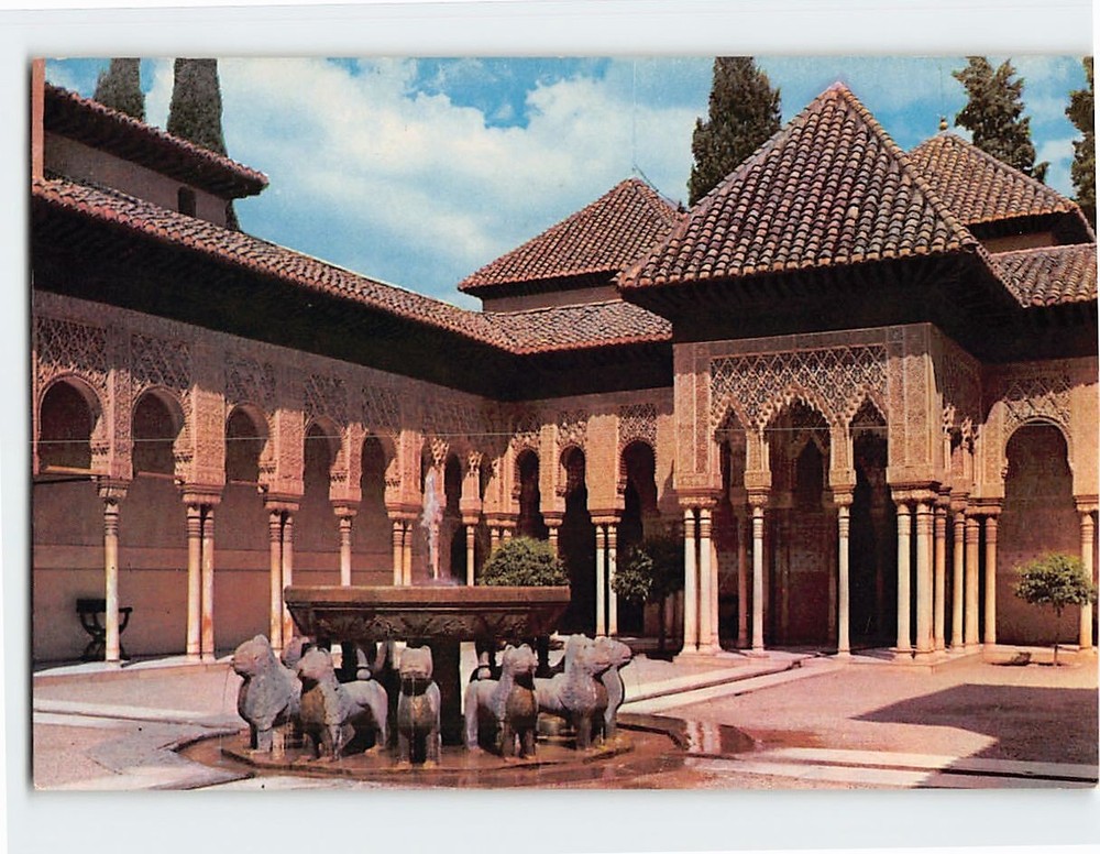Postcard Patio De Los Leones Alhambra Granada  Spain