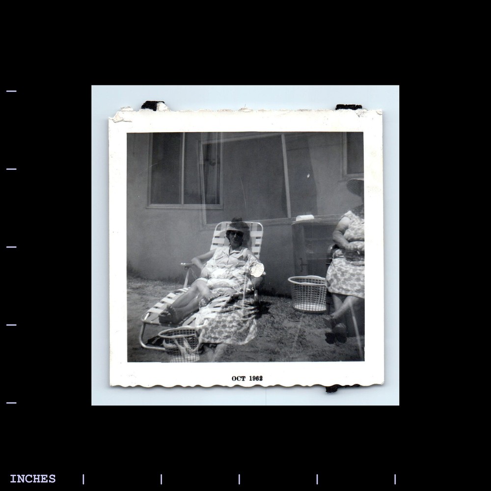 Old Square Photo WOMAN SUNBATHING ABSTRACT GHOST DOUBLE EXPOSURE 1962
