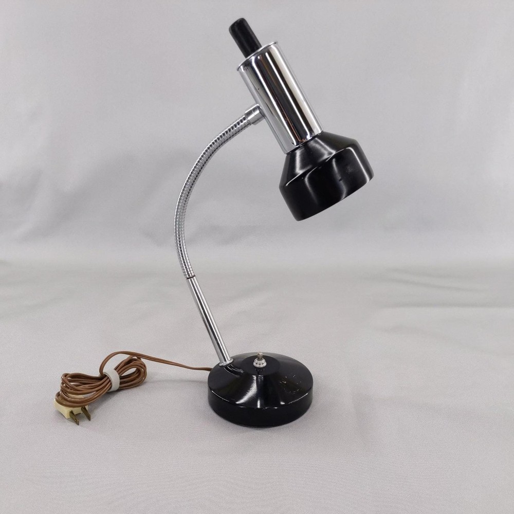 Vintage Gooseneck Desk Lamp Black Chrome Mid Century Modern Task Light