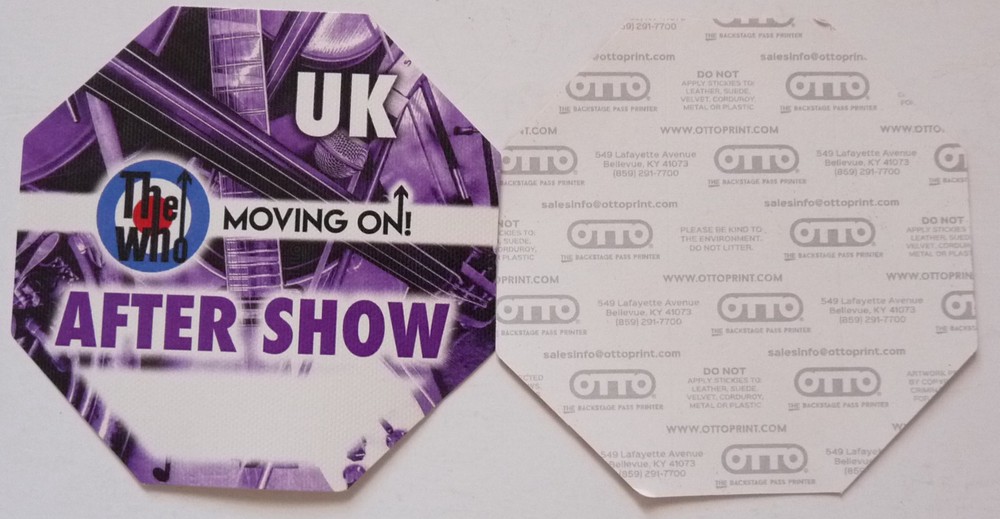 The Who Purple Moving On Up UK After Show 2019 Concert Tour Backstage Pass D15