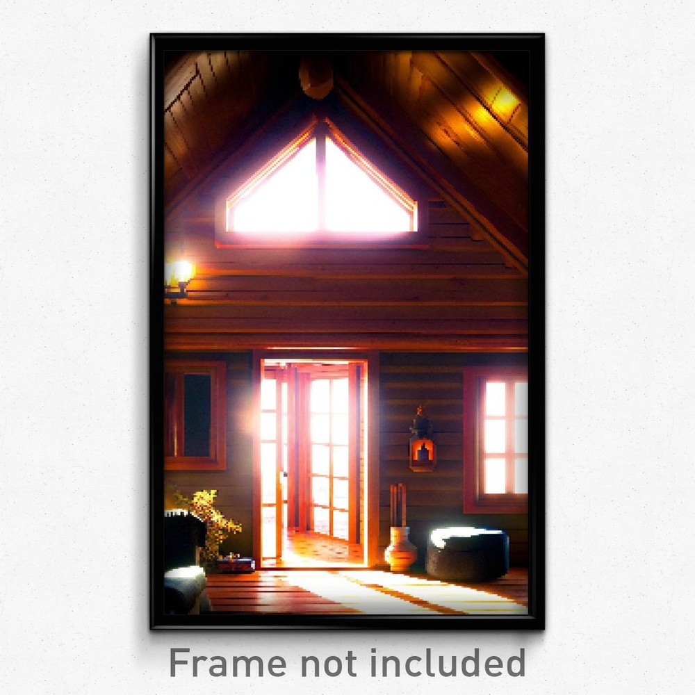 8 Bit Psychedelic Pixel Art Cabin Poster - Trippy Video Game Print