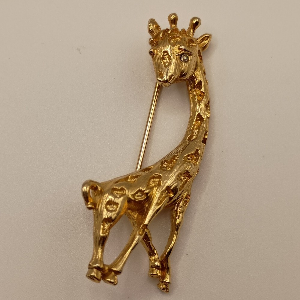 Vintage Giraffe Brooch Gold Tone Rhinestone