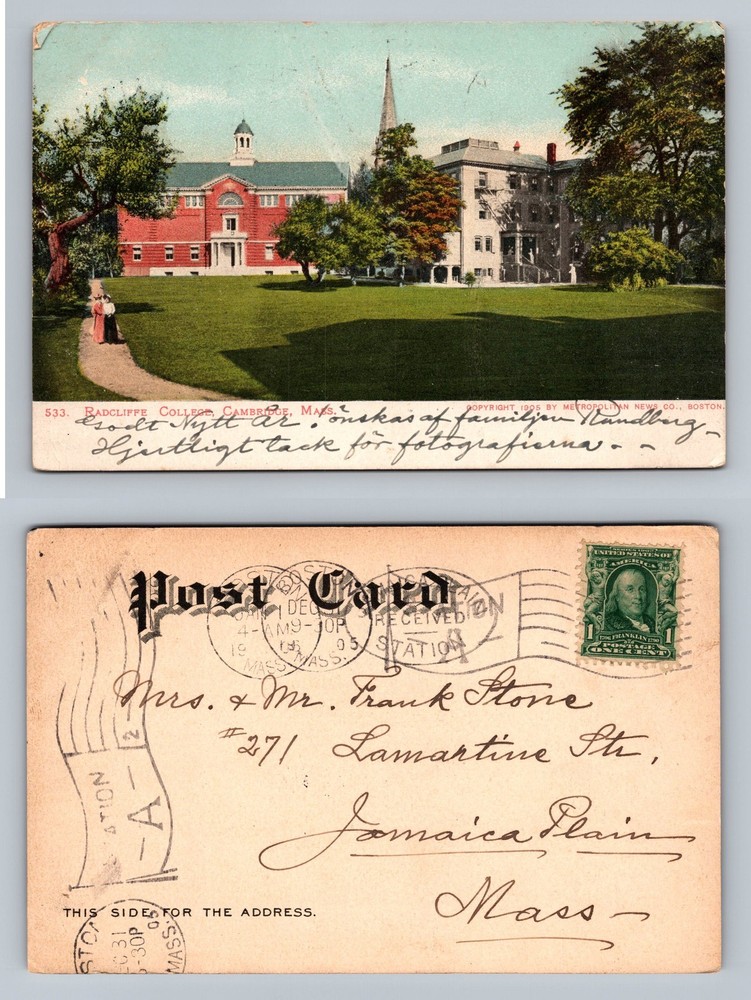 Cambridge, MA-Massachusetts Radcliffe College Campus View Vintage c1905 Postcard