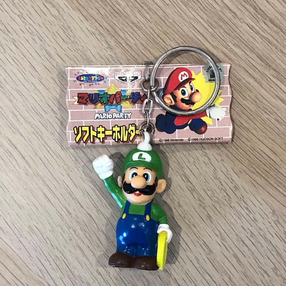Mario Party 1998 Luigi Soft Charm Keychain Keyring Figure Banpresto w/ Tag