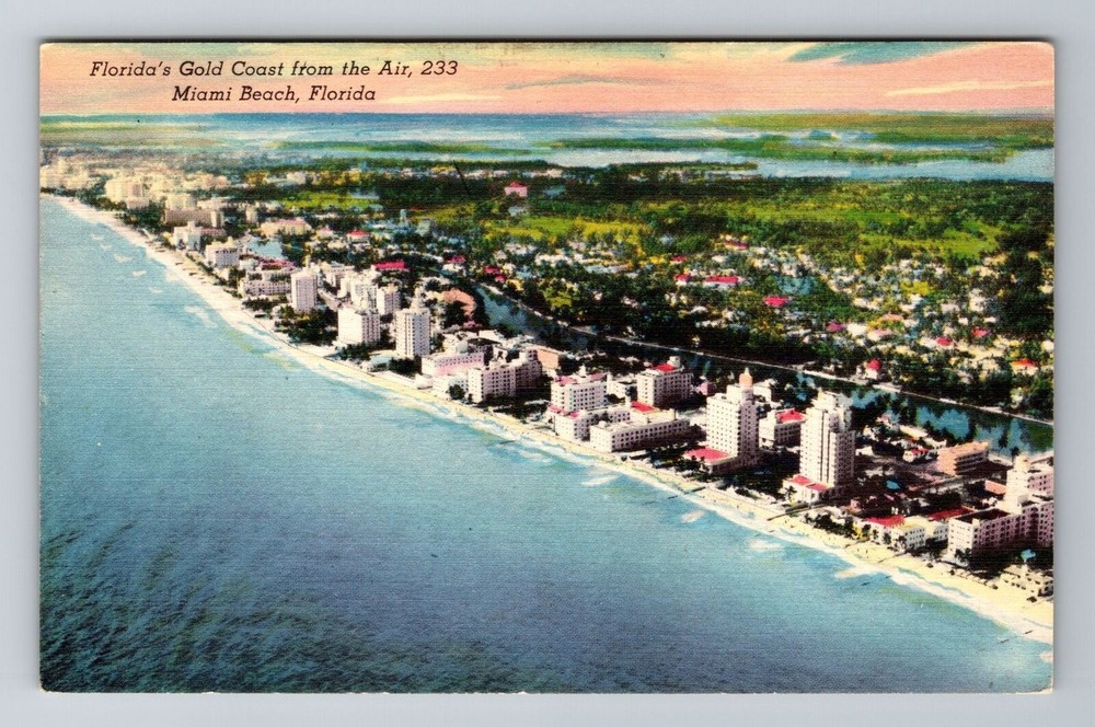 Miami Beach FL-Florida, Aerial Of Gold Coast, Antique, Vintage Souvenir Postcard