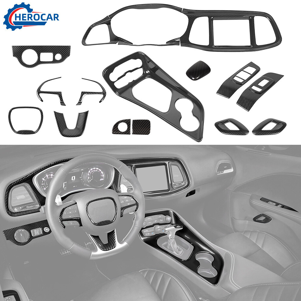 17PCS CARBON FIBER INTERIOR DASH DECOR COVER TRIM KIT FOR DODGE CHALLENGER 15-24