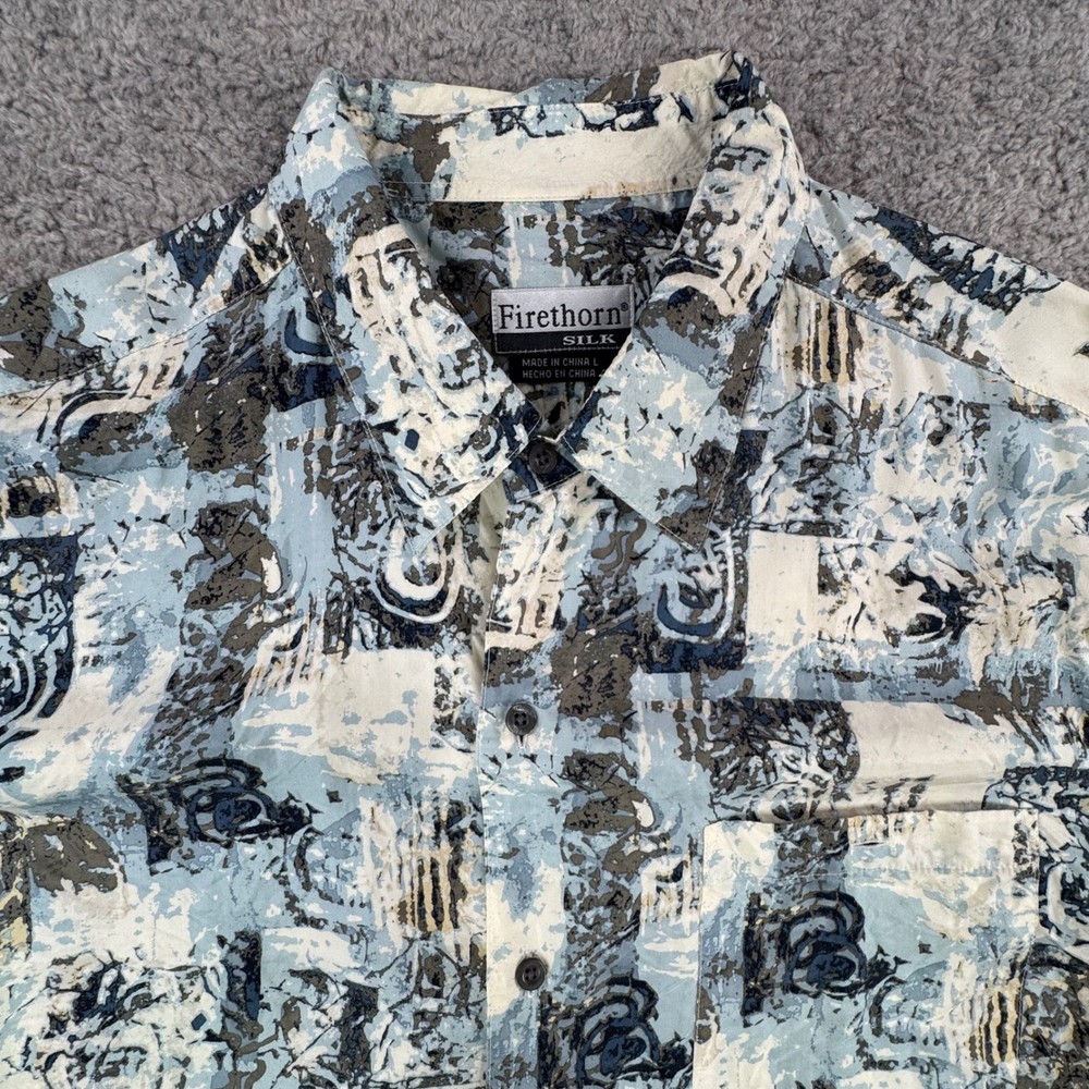 Firethorn Silk Mens Large Blue Abstract Graphic Short Sleeve Button Down Shirt-image