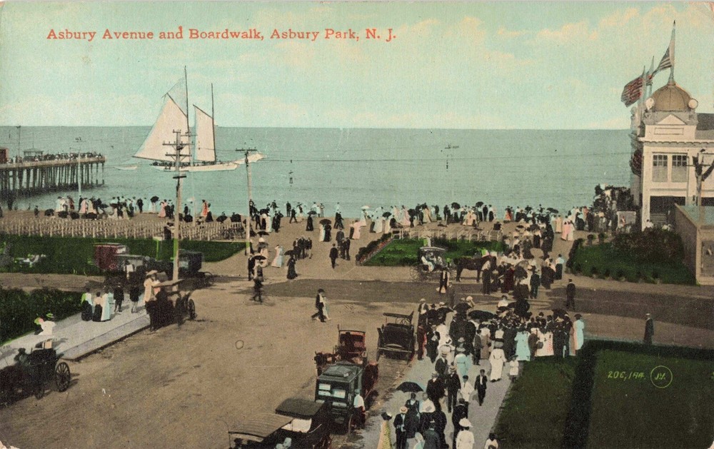 Asbury Avenue and Boardwalk, Asbury Park, New Jersey NJ - Vintage Postcard