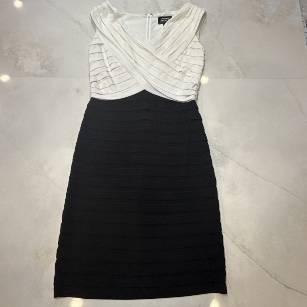 Adrianna Papell Petite Black White Ruched Sheath Dress Women’s 10P