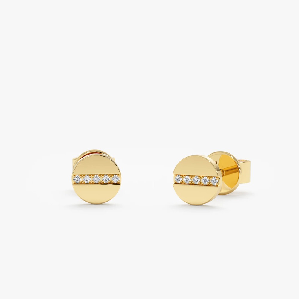 14K Yellow Gold Round Moissanite Stud Earrings Button Style  