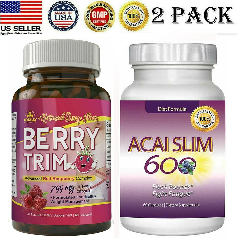 Berry Trim Red Raspberry Complex & Acai Berry Slim Weight Loss Supplements Combo-image
