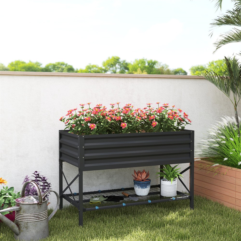 Garden Bed Galvanized Metal Planter for Vegetables Herbs Flowers Outdoor Use