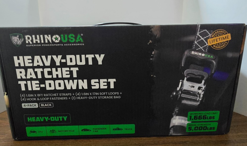 New in Box - Rhino USA Heavy Duty Ratchet Straps Kit (4-Pack) - 1.6