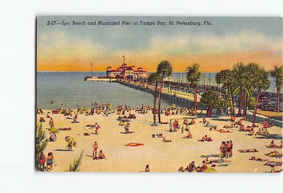 Postcard Spa Beach and Municipal Pier on Tampa Bay Saint St. Petersburg Florida