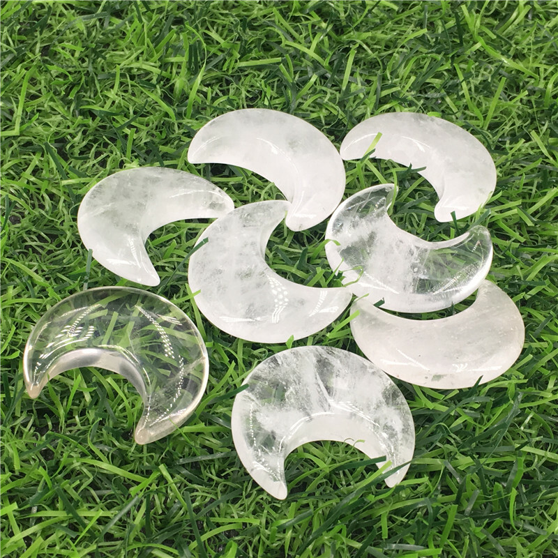 5pcs Natural Clear Crystal Moon Carved Quartz Crystal Skull Reiki Healing 30mm