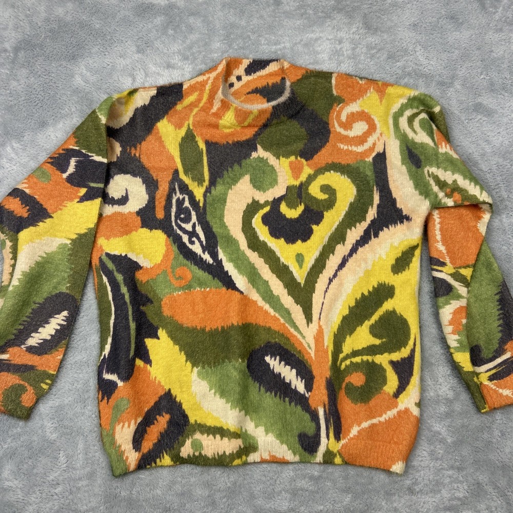 Womens XL Sweater Multicolor Abstract Graphic Knit Pullover Crew Neck Soft Fuzzy-image