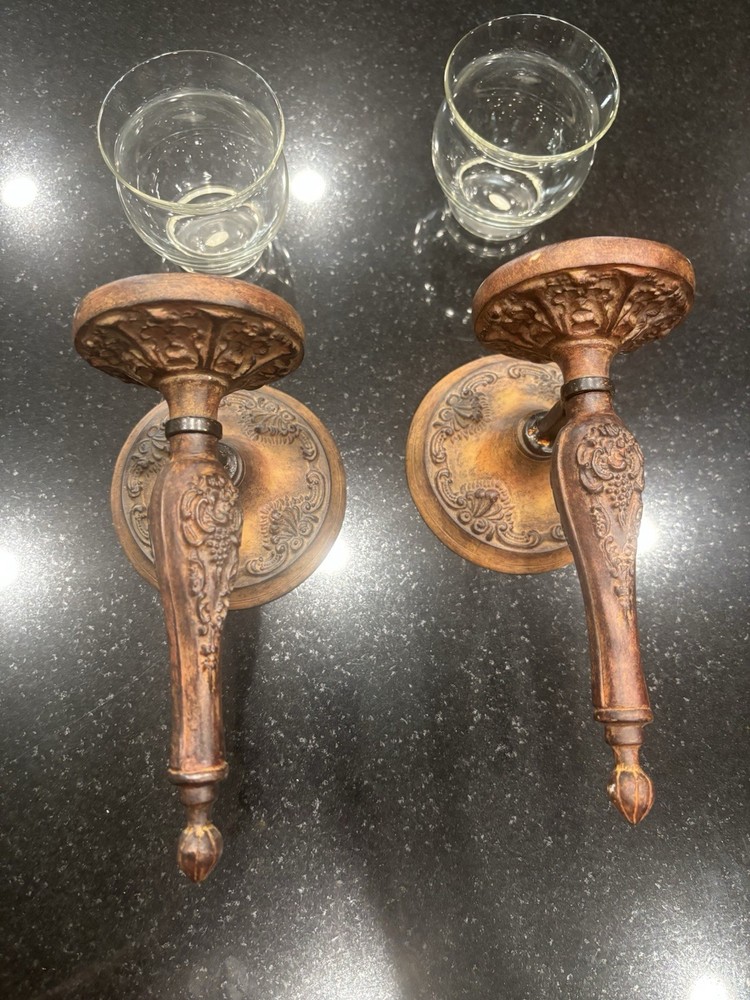 Vintage Set Of Wall Sconces With Glass Toppers Wall Hanging Candle Holders