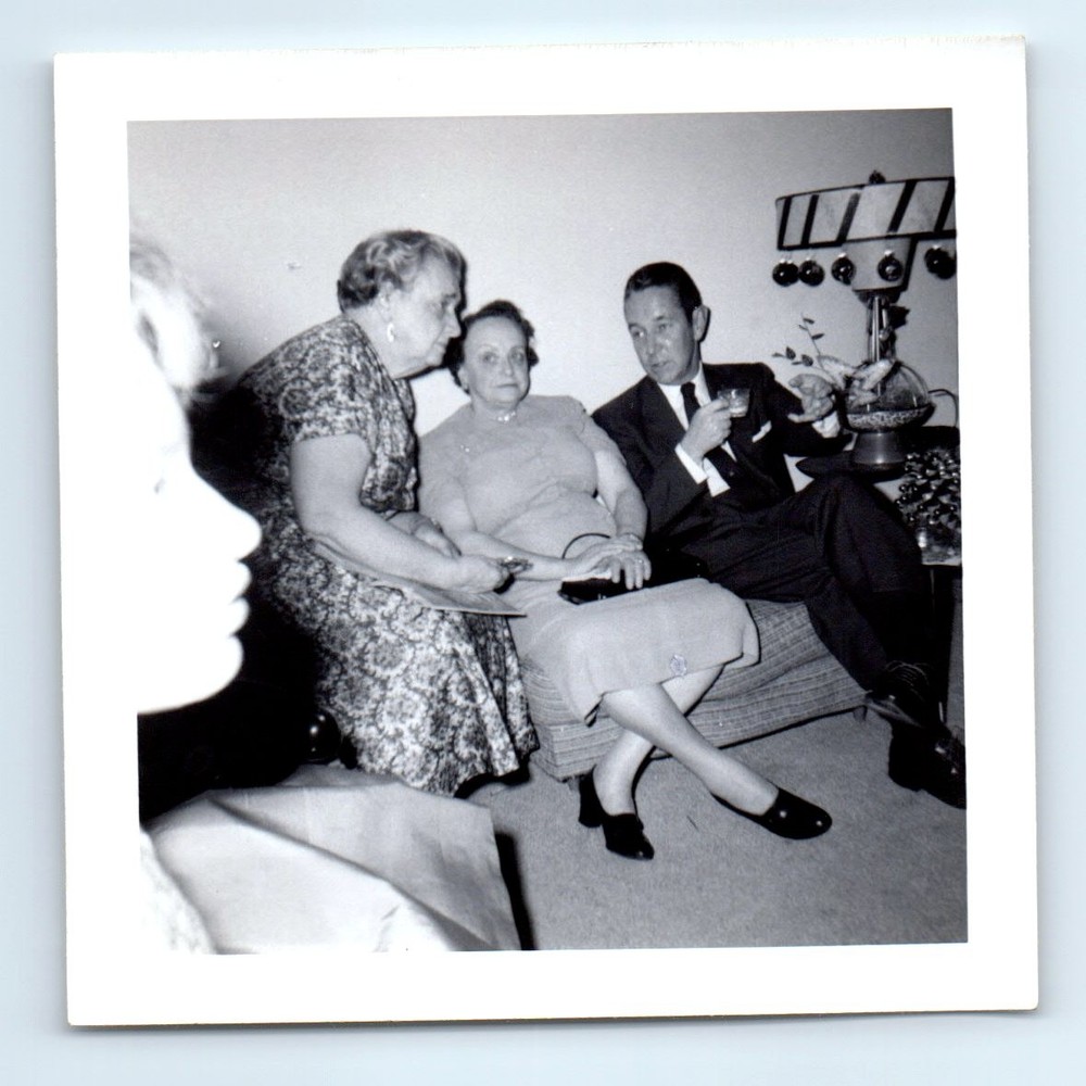 Old Vintage Square Photo MAN WOMEN SITTING IN LIVING ROOM ANTIQUE SNAPSHOT